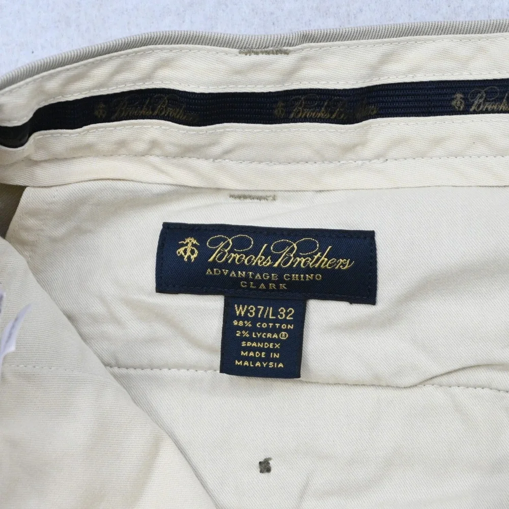 Brooks Brothers Advantage Chino Mens 37x32 Clark Fit Khaki Stretch‎ Cotton Pants
